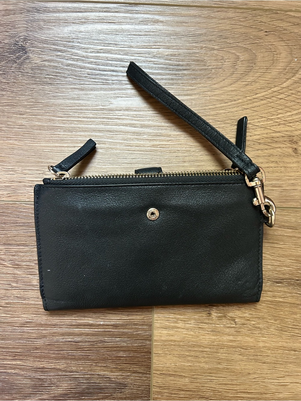 Thacker New York Genuine Leather Clutch Purse Black & Gold Wristlet Zip Closer - Picture 5 of 5